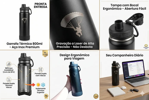 Garrafa Térmica Inox 800ml Paraquedista Premium